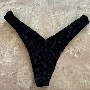 Toluca Swim Bikini “Vesta Mini” Bottoms, Black w/Suede Leopard Detail,Size Large